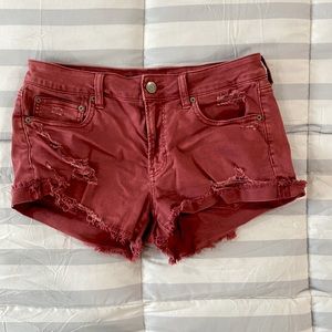American Eagle Tom Girl Shortie Red Jean Shorts